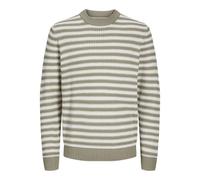 JACK & JONES Men's Joreaton Knit Crew Neck Bf Jumper, Silver Sage/Stripes: sea Salt, M