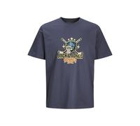 JACK & JONES Men's Joreight Skull Tee SS Crew Neck T-Shirt, Night Shadow Blue, M
