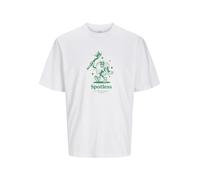 JACK & JONES Men's Jorgame Tee SS Crew Neck Tg T-Shirt, Bright White/Print: Green Print, L
