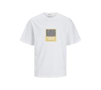 JACK & JONES Men's Jormykonos Geo Front Tee Ss C.n Ln T-Shirt, Bright White, L