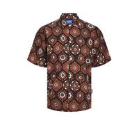 JACK & JONES Men's Jornoto Linen AOP Shirt Ss Ln Short-Sleeved, Black, M