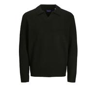 JACK&JONES Men's JOROLLIE Knit LS Polo Knit Sweater, Black,
