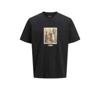 JACK & JONES Men's Jorparos Graphic Front Tee SS Crew, Black, XL