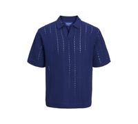 JACK & JONES Men's Jorparos Knit Easter Ss Crochet Polo, Ocean Cavern, S