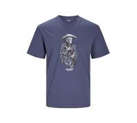 JACK & JONES Men's Jorseven Skull Crew Neck T-Shirt Sn, Night Shadow Blue, S