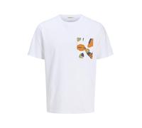 JACK & JONES Men's Jortavira AOP Pocket Tee SS Crew Neck, Bright White, L
