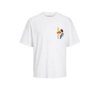 JACK & JONES Men's Jortokyo Market Tee Ss Crew Neck Tg T-Shirt, Bright White/Print: Black Script, L