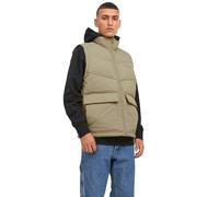 JACK & JONES Mens Puffer Gilet Full Zip Stand up Bodywarmer Quilted Collar Sleeveless Jackets for Men, Beige Colour, Size- L