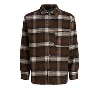 JACK & JONES Men's Jorzac Check Overshirt Ls Noos Polo Shirt, Chocolate Brown, L