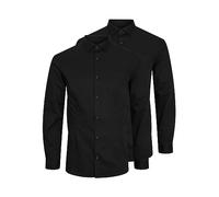JACK & JONES Men's Jprblaparma Shirt L/S 2 Pack Noos Shirt, Black/Pack: White., L