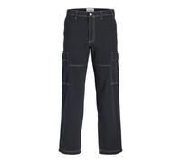 JACK & JONES Men's Jpstkarl Contrast Stitch Cargo, Black, 32 W/32 L