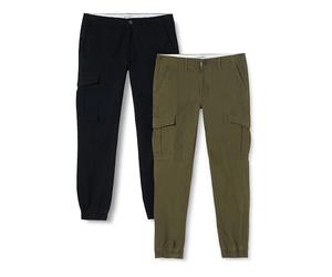 JACK & JONES Men's Jpstmarco Jjjoe Cuffed 2pk MP Pants, Black/Pack: Olive Night, 32 W/30 L