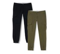 JACK & JONES Men's Jpstmarco Jjjoe Cuffed 2pk MP Pants, Black/Pack: Olive Night, 34 W/32 L