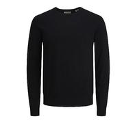 JACK & JONES Men's Lightweight Long Sleeve Knit Pullover Crew Neck Essential Sweater Top Jumper JJEMIL., Colours:Black, Size Sweater:XL