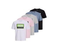 JACK & JONES Men's Logan Summer Print Crew Neck T-Shirt 5 Pack, Regular Fit, 100% Cotton, Short Sleeve Top Tees, Winsome Orchid, UK Size - M