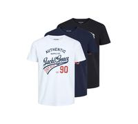 Jack & Jones Mens Logo Casual Crew Neck 3-Pack T-Shirts