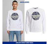 Jack & Jones Men's Logo Printed Pullover Sweatshirt Crew Neck Long Sleeve, White - S