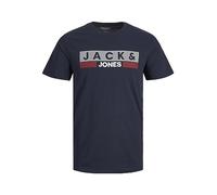JACK & JONES Men's Logo Tee Plus Size Crew Neck Short Sleeve Oversized T-Shirt JJECORP, Colours:Dark Blue-2, Size:XXL