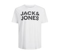 JACK & JONES Men's Logo Tee Plus Size Crew Neck Short Sleeve Oversized T-Shirt JJECORP, Colours:White, Size:XXL