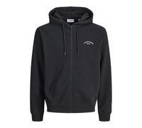 JACK & JONES Mens Logo Zip Hoodie Sweatshirt, Full Zip Hooded Sweat Top, Black Colour, UK Size - M