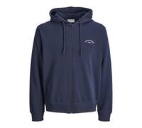 JACK & JONES Mens Logo Zip Hoodie Sweatshirt, Full Zip Hooded Sweat Top, Blazer Navy Colour, UK Size - L