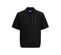 JACK & JONES Men's Male Einfarbig Poloshirt Jorparos Knit Easter Ss Crochet Polo, Black, XS