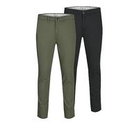 Jack & Jones Men's Multipack of 2 Slim-Fit Chinos Tapered Leg Cotton Stretch Trouser Black & Dusty Olive 38W / 32L
