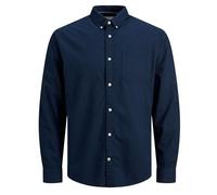 JACK & JONES Mens Oxford Shirt Long Sleeve Slim Button Down Collar Navy Blue