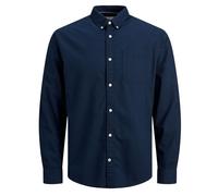 JACK & JONES Mens Oxford Shirt Long Sleeve Slim Button Down Collar Navy Blue