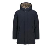 JACK & JONES Mens Parka Coat with Hood Windproof Features, Front Pockets, Heavy Duty Long Jacket for Men, Navy Colour, Size- XL