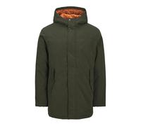 JACK & JONES Mens Parka Coat with Hood Windproof Features, Front Pockets, Heavy Duty Long Jacket for Men, Rosin Colour, Size- S