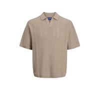 JACK & JONES Men's Plain Polo Shirt Jorparos Knit Easter Ss Crochet Polo, Safari, L