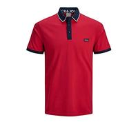 JACK & JONES Mens Polo Shirt Slim Fit Short Sleeve Classic Collar Smart Casual Tee Top for Men UK, Chinese Red Colour, Size: M