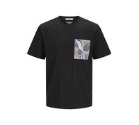 JACK & JONES Men's Printed T-Shirt Jortavira AOP Pocket Tee SS Crew Neck, Black, M