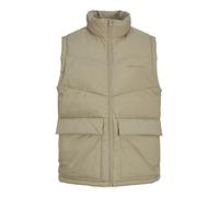 JACK & JONES Mens Puffer Gilet Full Zip Stand up Bodywarmer Quilted Collar Sleeveless Jackets for Men, Beige Colour, Size- L