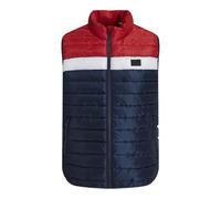JACK & JONES Mens Puffer Gilet- Warm, Breathable, High Collar, Water-Resistant, Zipper Pocket Outerwear Jacket for Men, Navy True Red, Size- 2XL