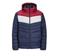JACK & JONES Mens Puffer Jacket 100% Nylon Quilted Padded Windproof Outdoor Jacket for Men, Navy True Red Colour, Size- 2XL