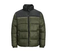 JACK & JONES Mens Puffer Jacket Windproof Full Zip Stand up Collar Long Sleeve Jackets for Men, Green Colour, Size- 2XL