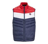 JACK & JONES Mens Puffer Vest with Full-Zip Closure - Lightweight Sleeveless Puffer Gilet for Men, Navy Red Colour, Size- L
