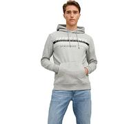 JACK & JONES Men's Pullover Sweatshirt Hoodie Casual Warm Logo Print Hooded Top Light Grey Melange S
