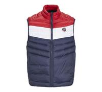 JACK & JONES Men's Quilted Puffer Gilet - Full Zip Quilted Sleeveless Jacket with High Neck Lightweight Jacket, Navy Red Colour, Size- L