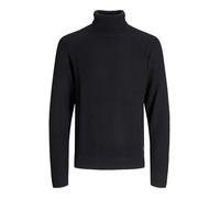 JACK & JONES Men's Roll Neck Panel Knit Sweater 12278918 - Soft Lightweight Pullover Jumper, Smart Casual Wear, Black Colour, UK Size - M