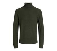 JACK & JONES Men's Roll Neck Panel Knit Sweater 12278918 - Soft Lightweight Pullover Jumper, Smart Casual Wear, Duffel Bag Green Colour, UK Size - S
