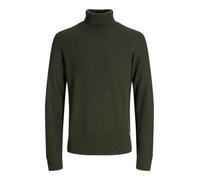 JACK & JONES Men's Roll Neck Panel Knit Sweater 12278918 - Soft Lightweight Pullover Jumper, Smart Casual Wear, Duffel Bag Green Colour, UK Size - S