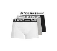 (S, Lt Grey Melange/Black/White) Jack & Jones Mens Sense 3 Pack Contrast Waistband Stretch Boxer Briefs