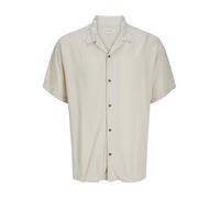 JACK & JONES Men's Short Sleeve Full Button-Up Casual Shirt | Lightweight Collared Button-Down Shirt, Moonbeam Colour, UK Size - L