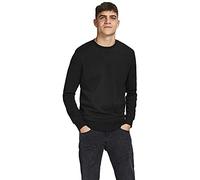 JACK & JONES Men's Simple Sweater Long Sleeve Sweatshirt Round Neck Pullover Plain Jumper JJEBASIC, Colours:Black, Size Sweater:L