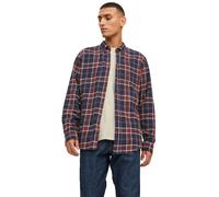 JACK & JONES Mens Slim Fit Check Shirts Long Sleeve Button-Down Cotton Flannel Shirt for Men, Dark Orange Colour, Size- 2XL