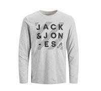 JACK & JONES Mens Slim Fit T-Shirt 100% Cotton Long Sleeves T-Shirts with Logo, Light Grey, Sizes- S