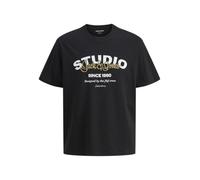 JACK & JONES Men's Studio Graphic Print T-Shirt | Casual Short Sleeve Crew Neck Tee | 100% Cotton | Black Colour | UK Size - S